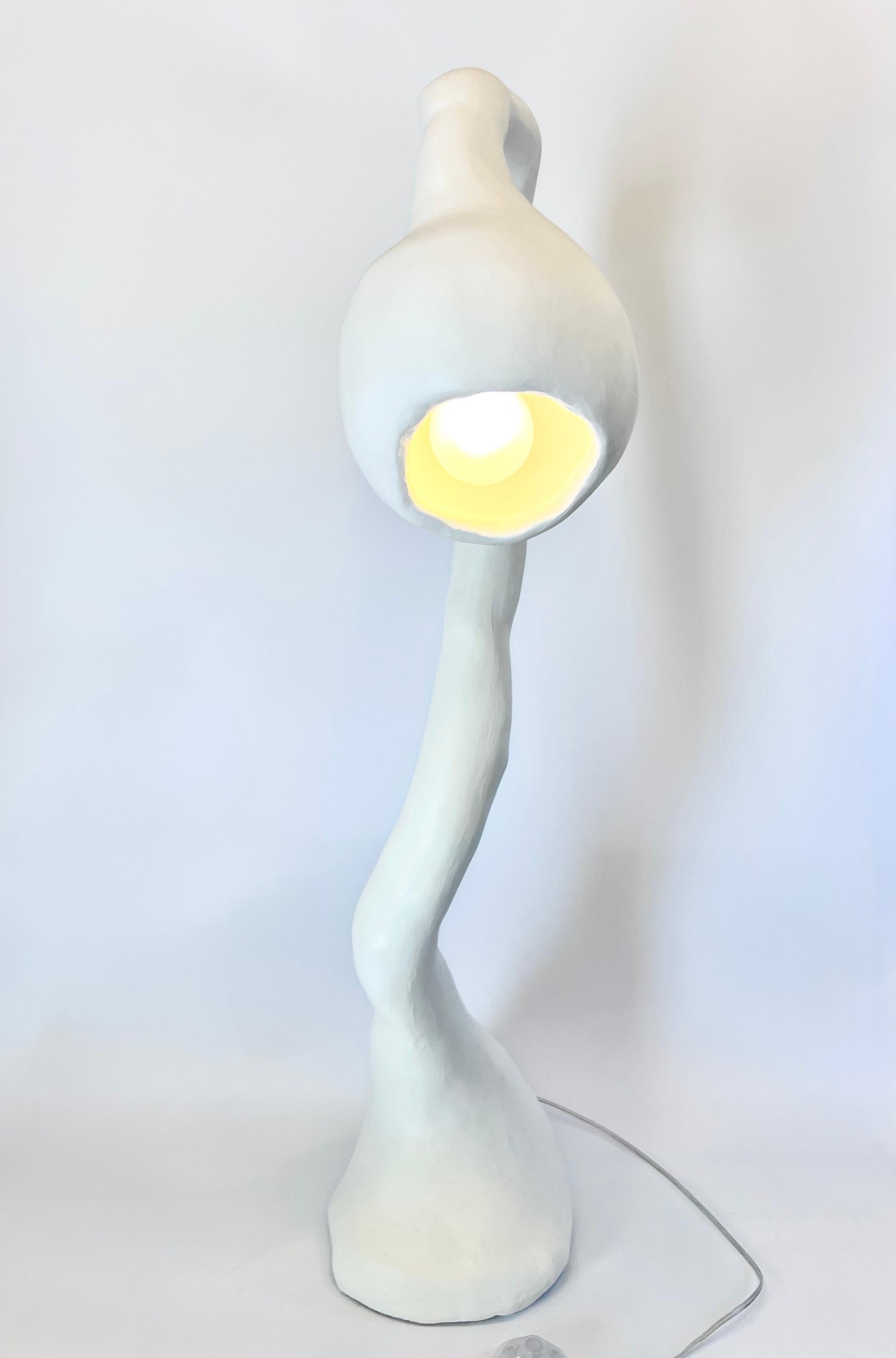 Biomorphic Standing Floor Lamp N.3, Studio Chora, White Plaster Stone, In Stock For Sale 1