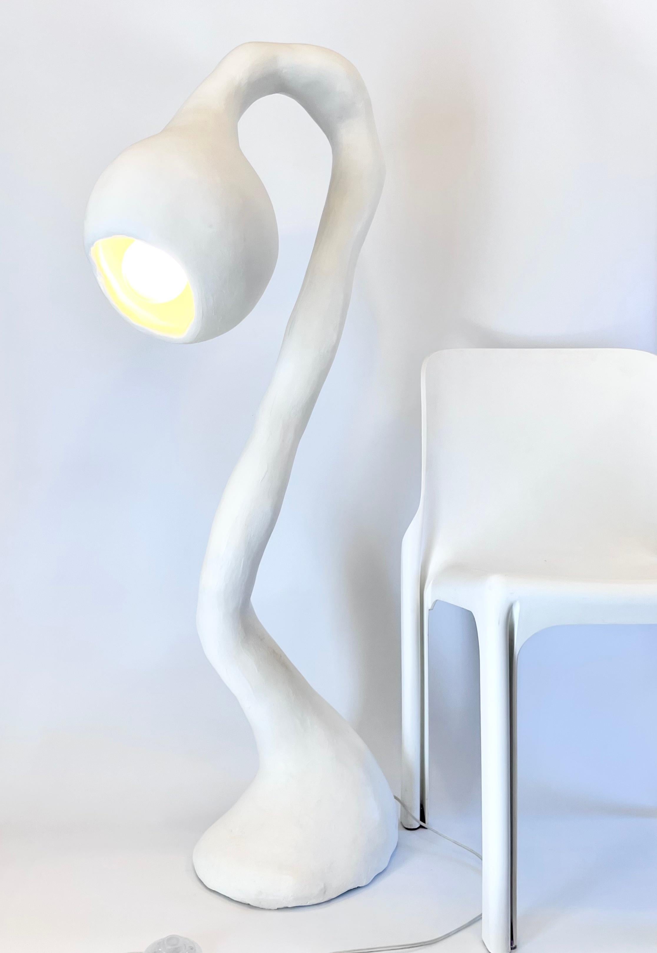Biomorphic Standing Floor Lamp N.3, Studio Chora, White Plaster Stone, In Stock For Sale 1