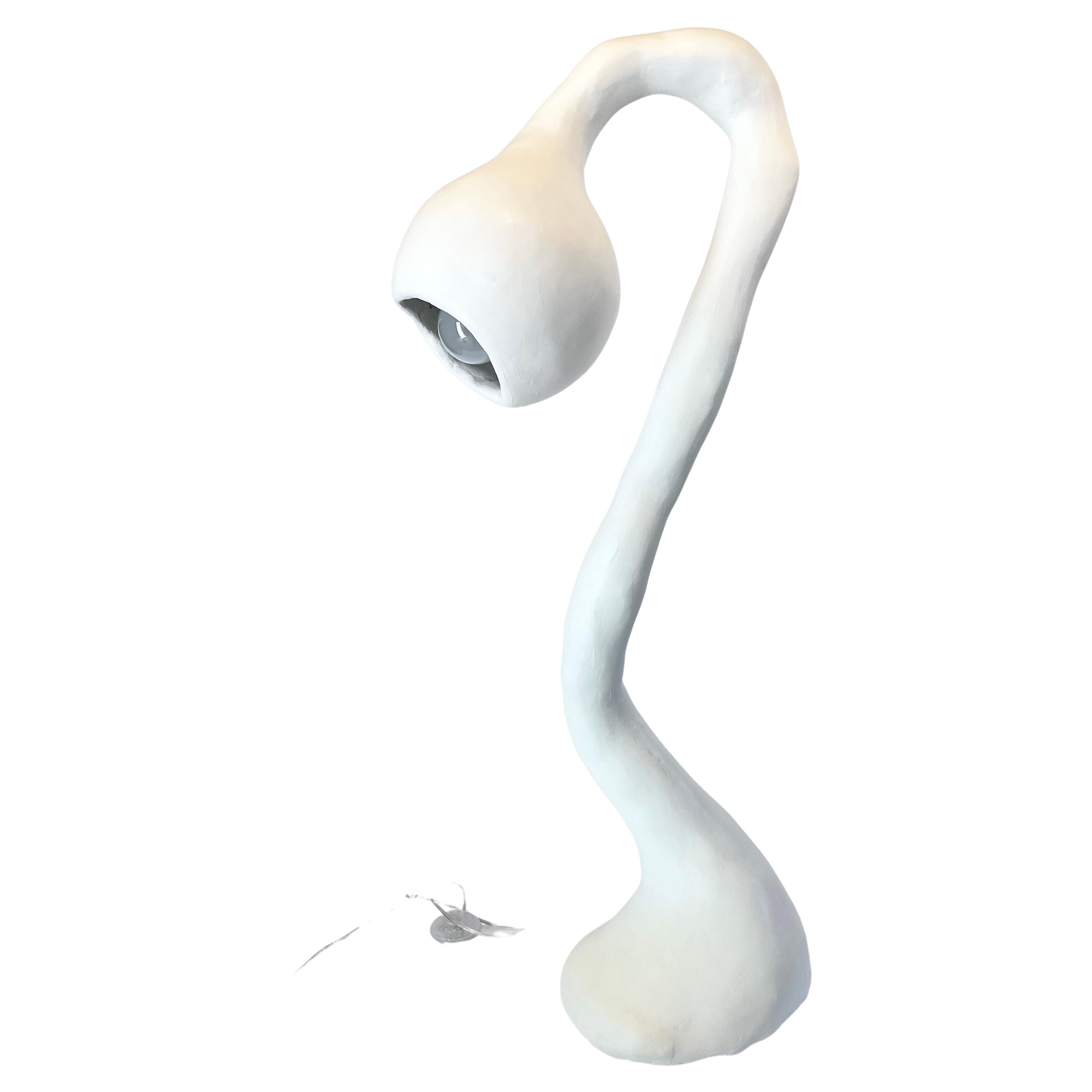 Biomorphic Standing Floor Lamp N.3, Studio Chora, White Plaster Stone, In Stock For Sale