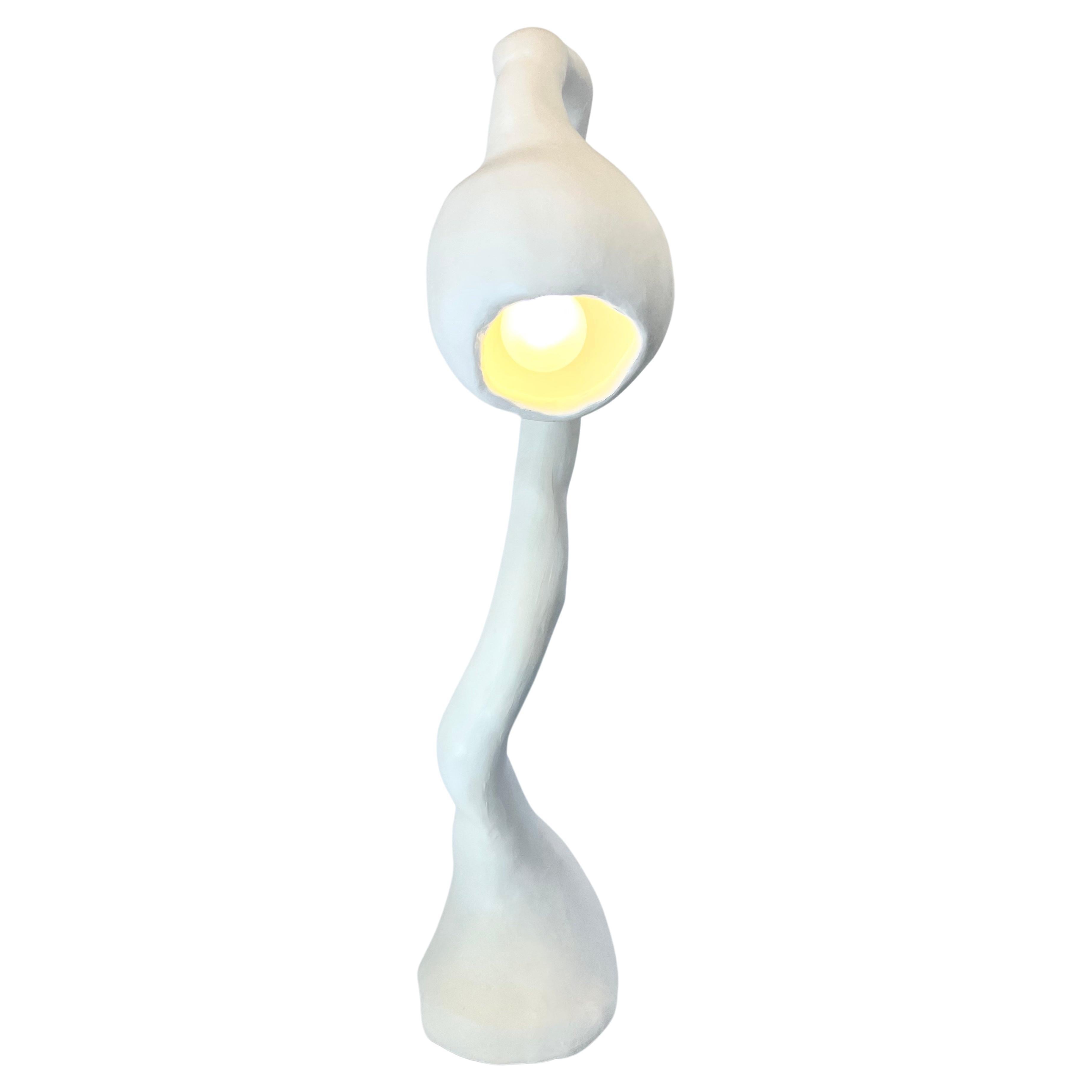 Biomorphic Standing Floor Lamp N.3, Studio Chora, White Plaster Stone, In Stock For Sale