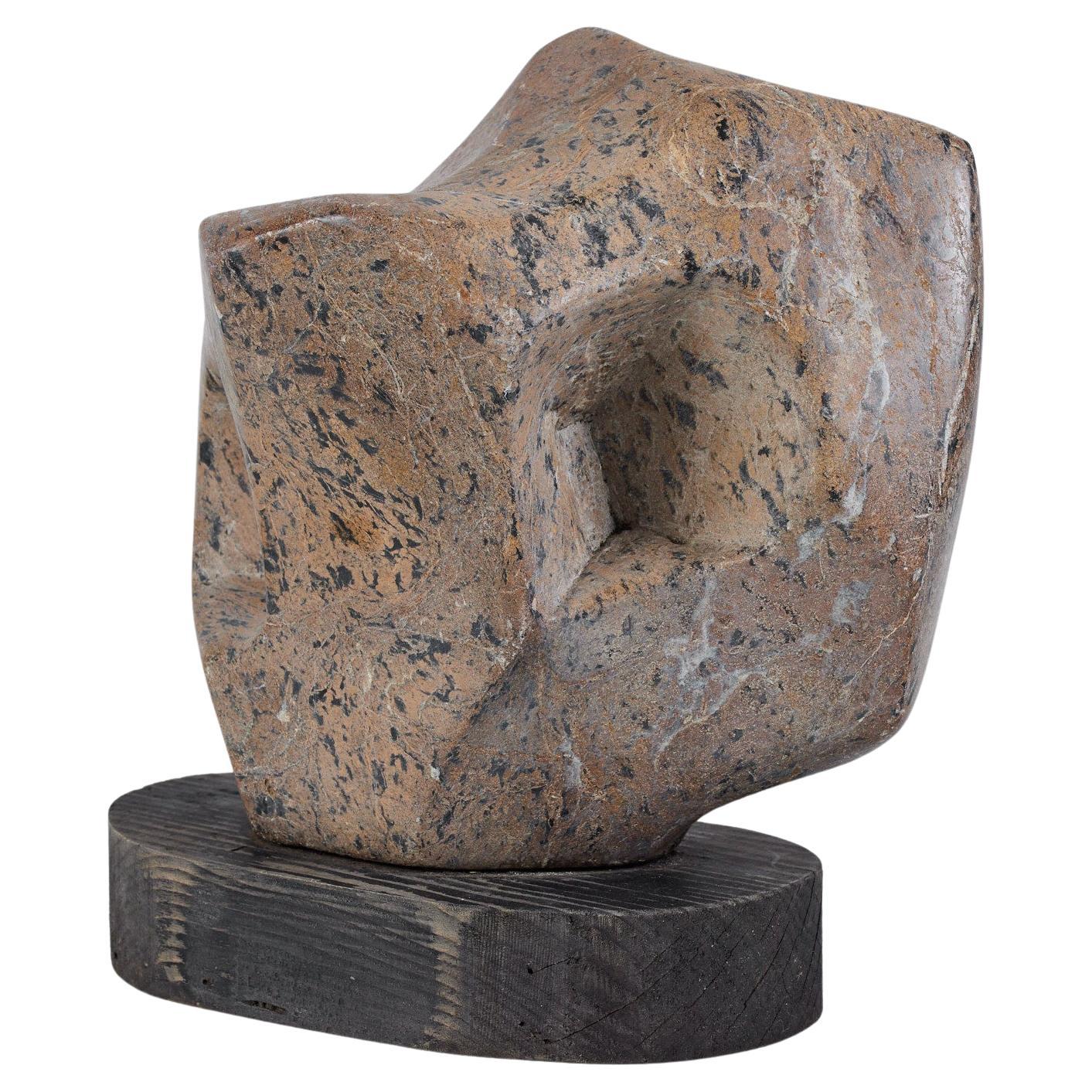 Biomorphic Stone Sculpture with Wood Plinth Base