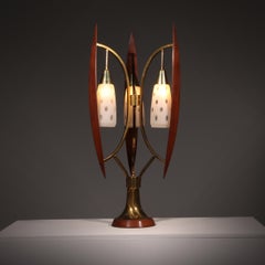 Biomorphe tischlampen von Masjestic Lamp.Co USA Nussbaum und Messing 1960