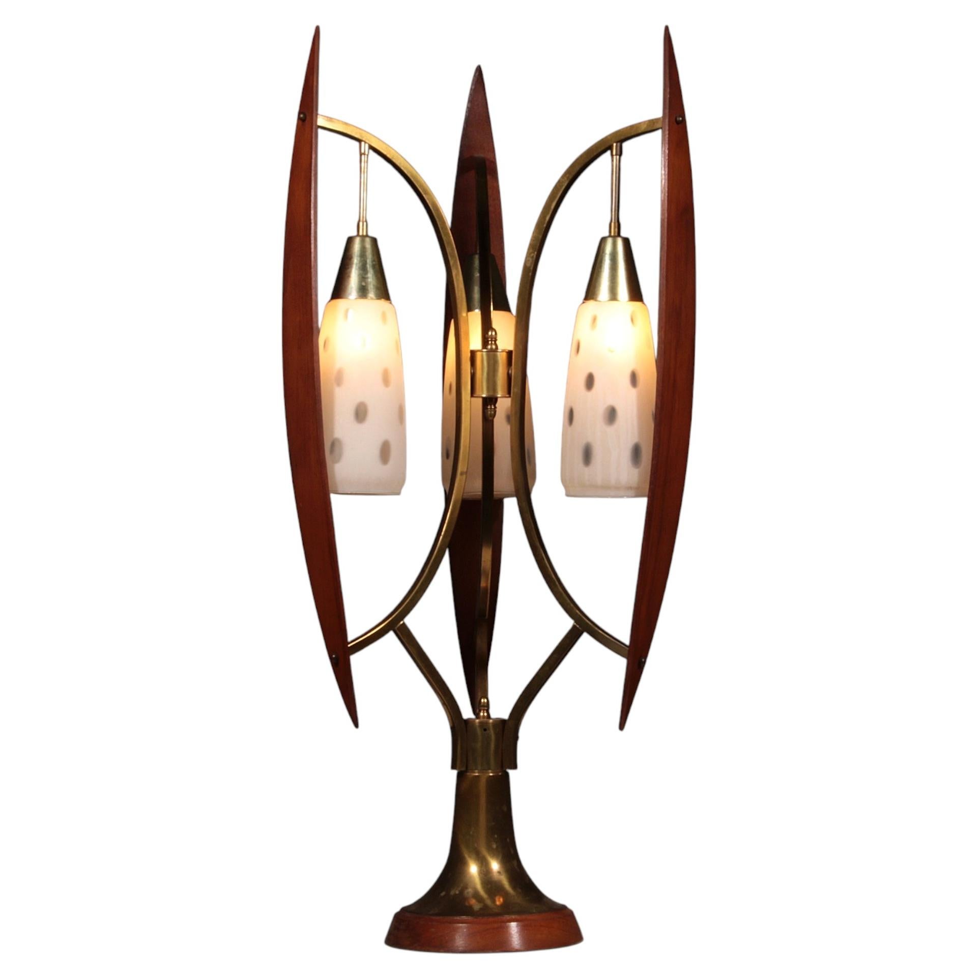 Biomorphic Table Lamps by Masjestic Lamp.Co USA Walnut and brass 1960
