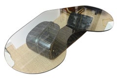 Biomorphic Tessellated Black Stone and Inlaid Brass Sculptural Cocktail Table