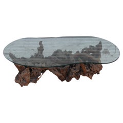 Vintage Biomorphic Tree Root Coffee Table w/ Glass Top