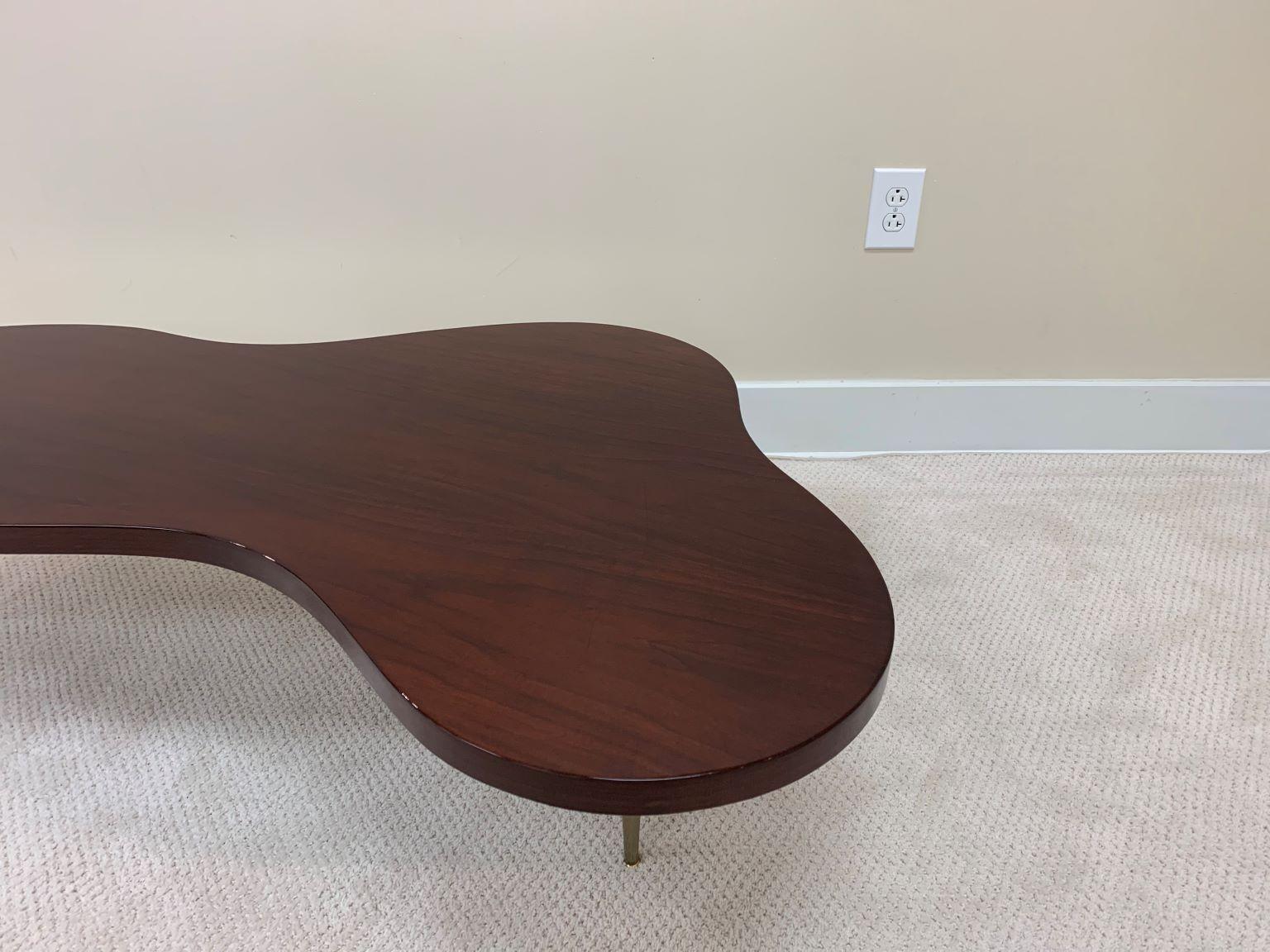 American Biomorphic Walnut Brass Cocktail Table by T.H.Robsjohn-Gibbings Model No 1759