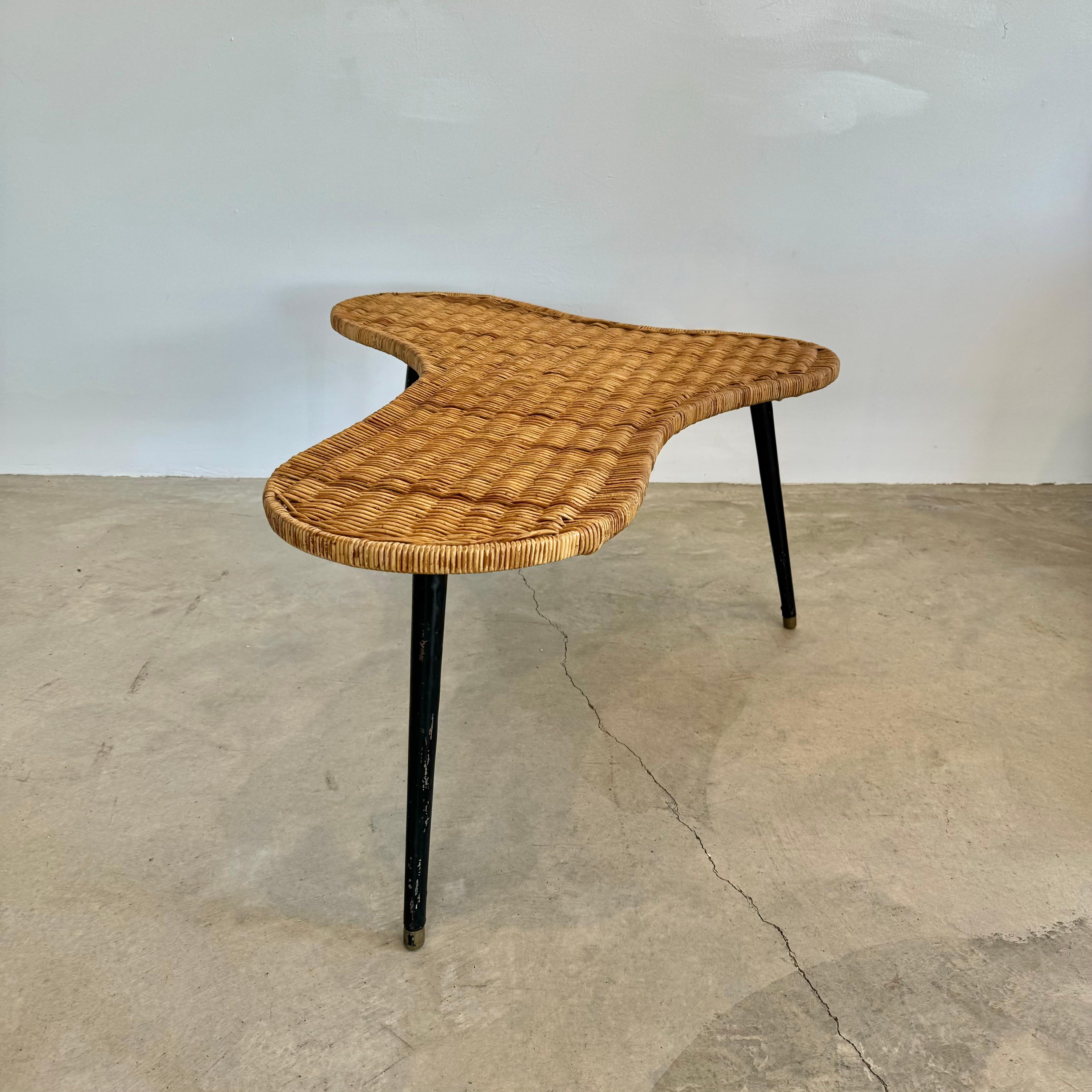 French Biomorphic Wicker and Iron Coffee Table, 1950s France For Sale