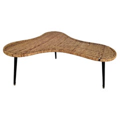 Retro Biomorphic Wicker and Iron Coffee Table, 1950s France