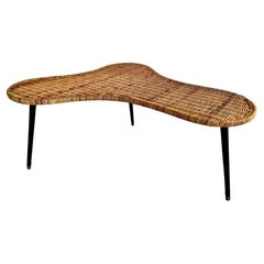 Retro Biomorphic Wicker and Iron Coffee Table, 1950s France