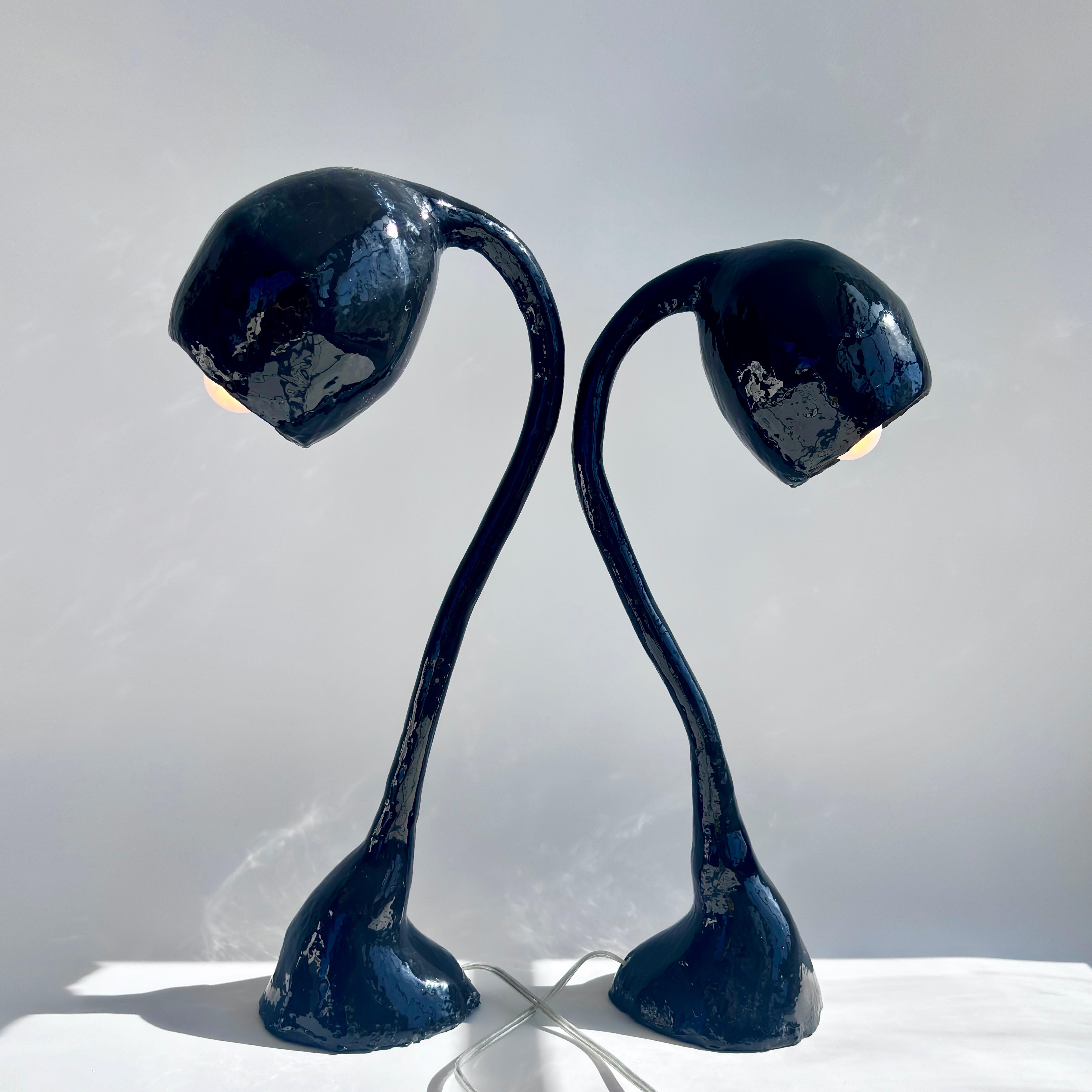 American Biomorphic XL by Studio Chora, Pair of Table Lamps, Black Resin, Handcrafted For Sale
