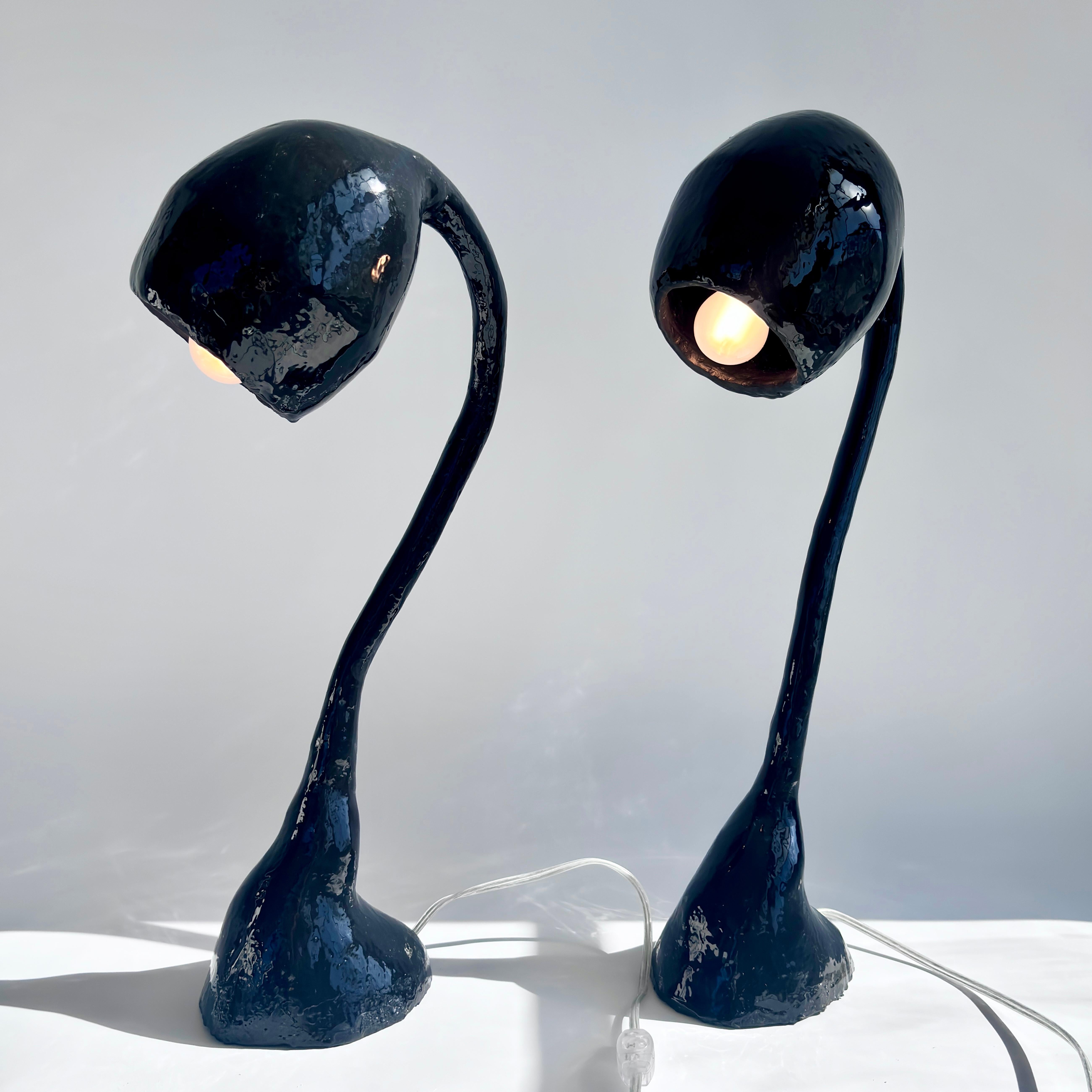 Contemporary Biomorphic XL by Studio Chora, Pair of Table Lamps, Black Resin, Handcrafted For Sale