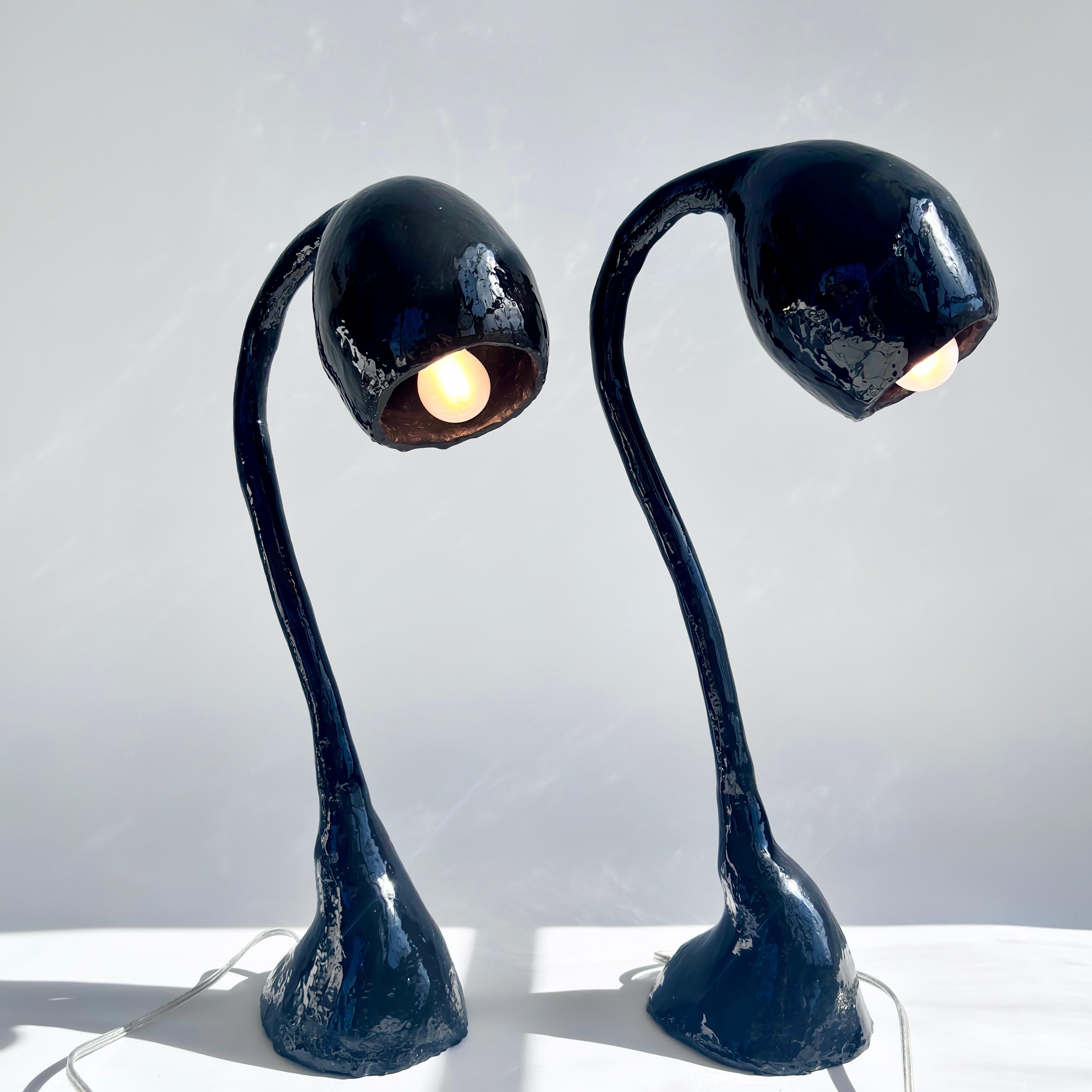 Biomorphic XL by Studio Chora, Pair of Table Lamps, Black Resin, Handcrafted For Sale 1