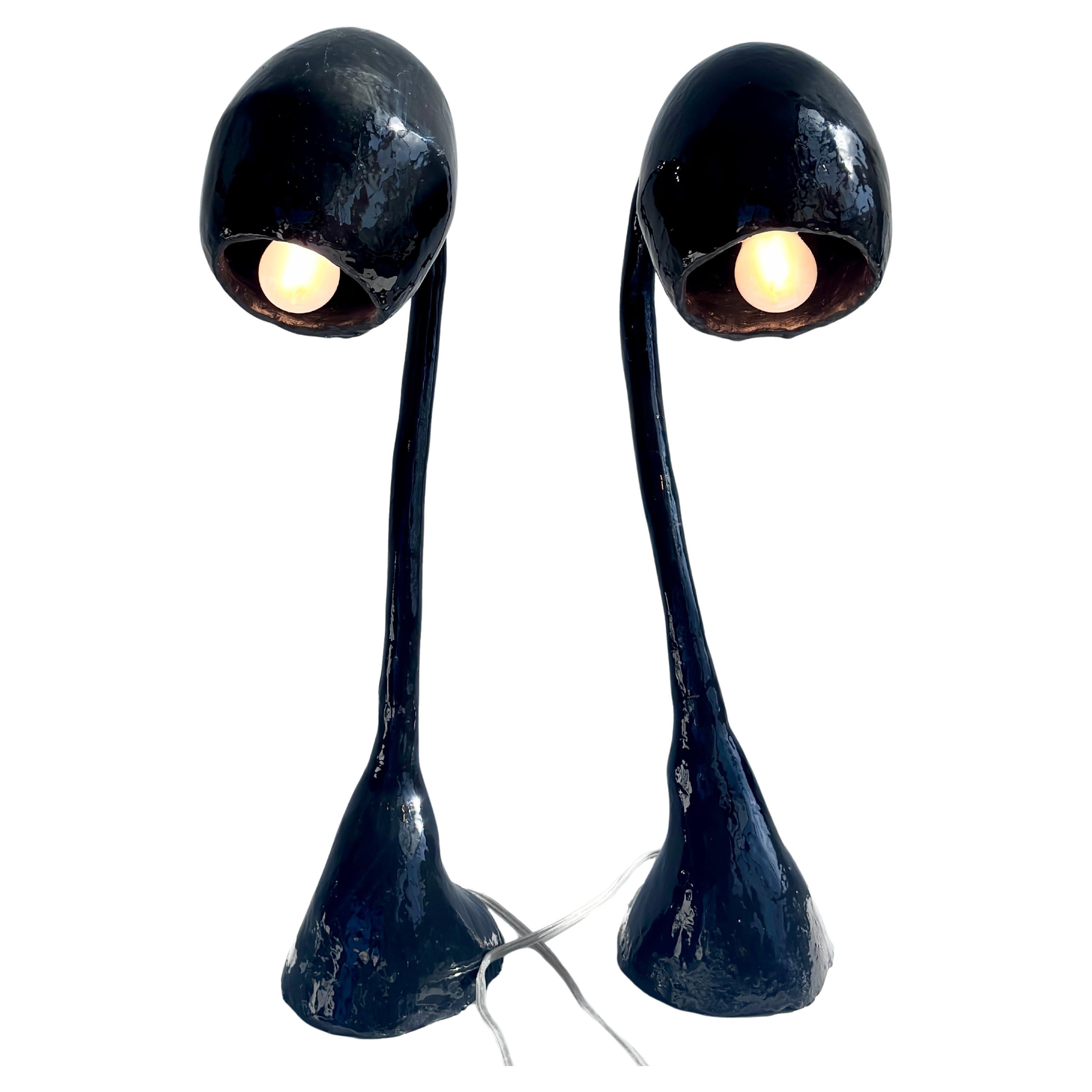 Biomorphic XL, Oversized Pair of Table Lamps, Black Resin, In-Stock
