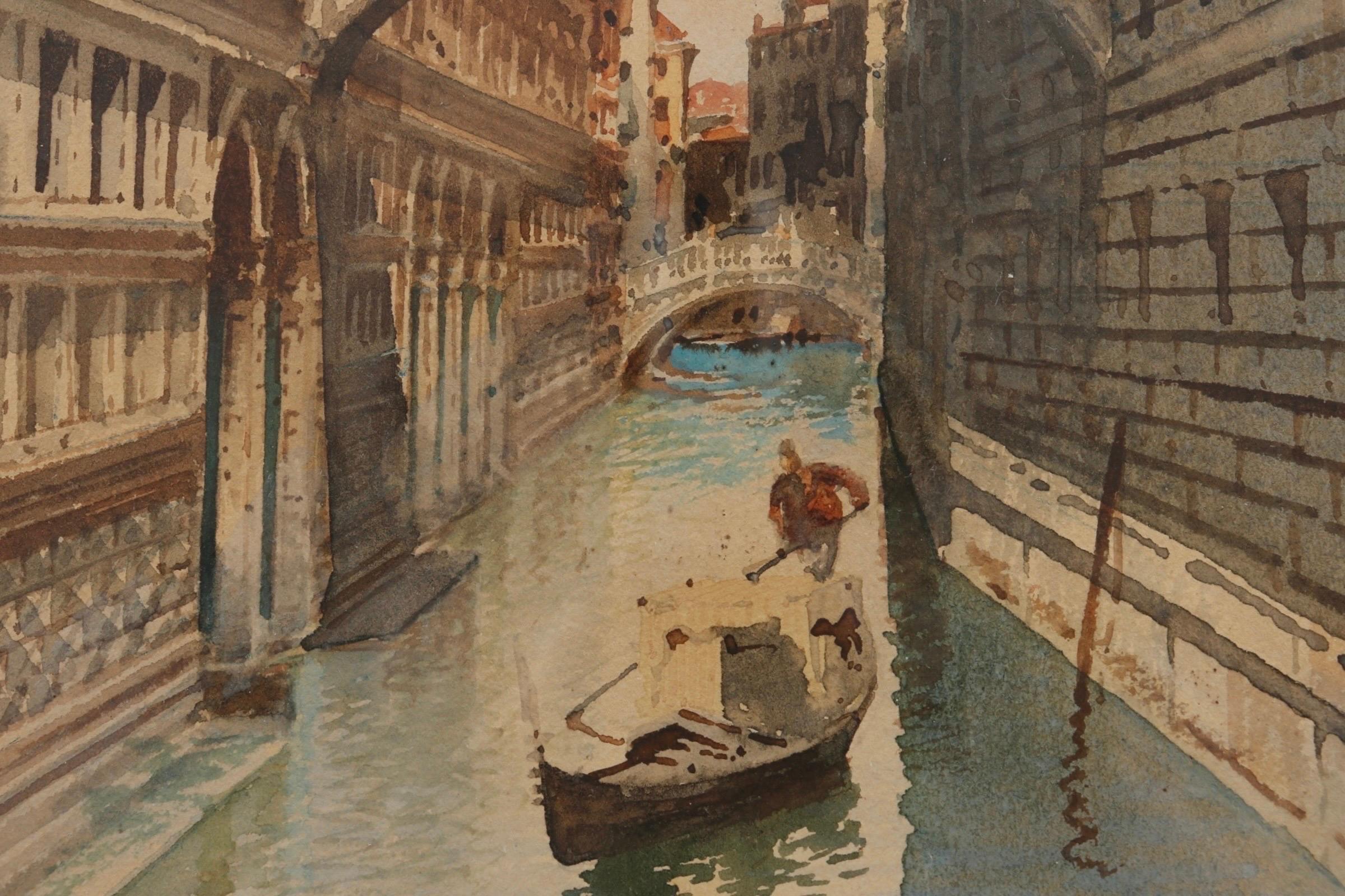 Biondetti Signiertes Aquarell The Bridge of Sighs, The Bridge of Sighs im Zustand „Gut“ im Angebot in Bradenton, FL