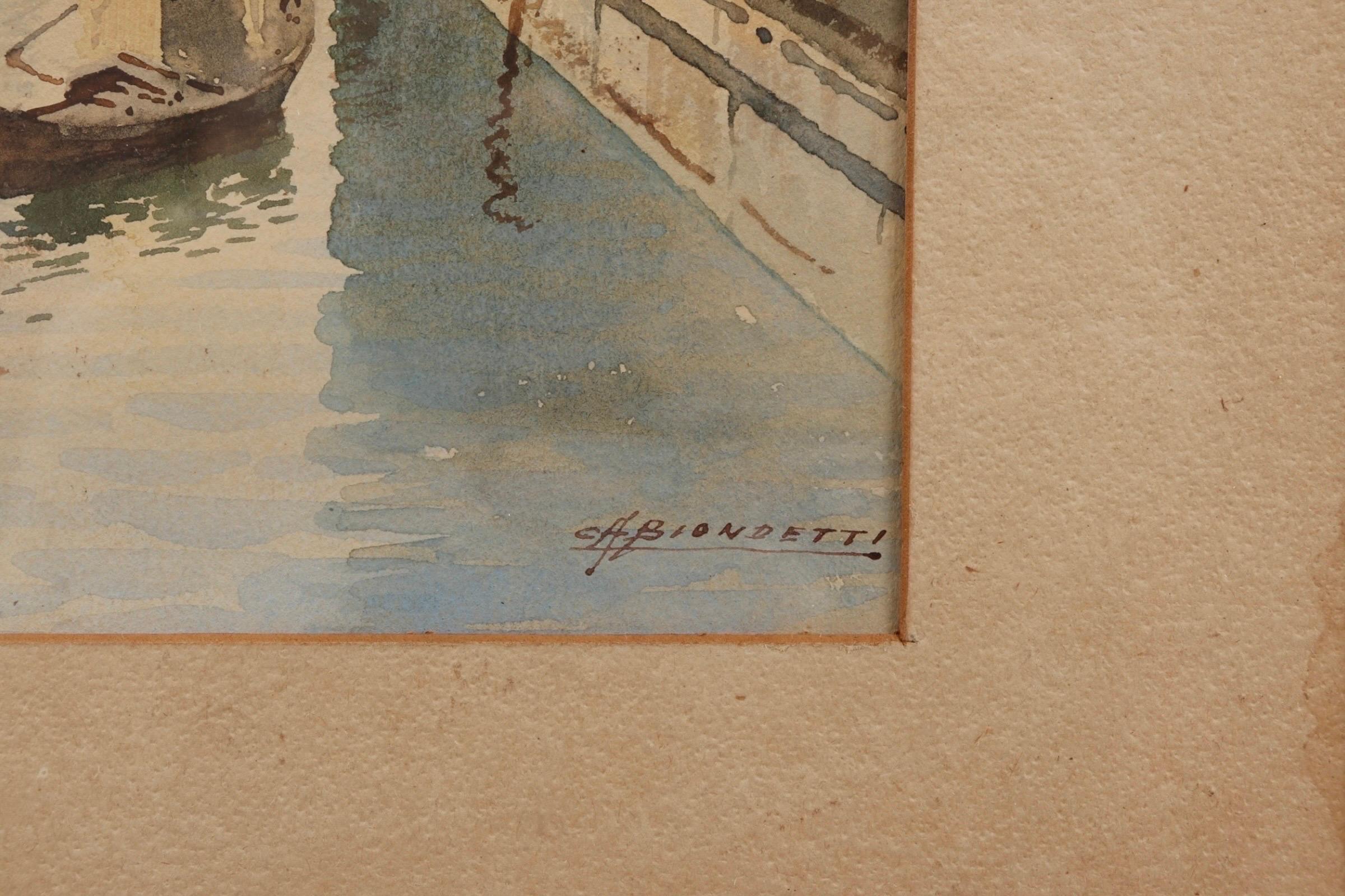 Biondetti Signiertes Aquarell The Bridge of Sighs, The Bridge of Sighs (20. Jahrhundert) im Angebot