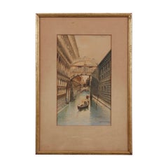 Antique Biondetti Signed Watercolor “The Bridge of Sighs”