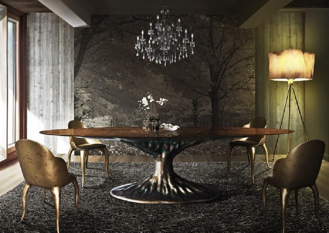 Modern Biophilic Dining Table With Walnut Root Wood Top For Sale