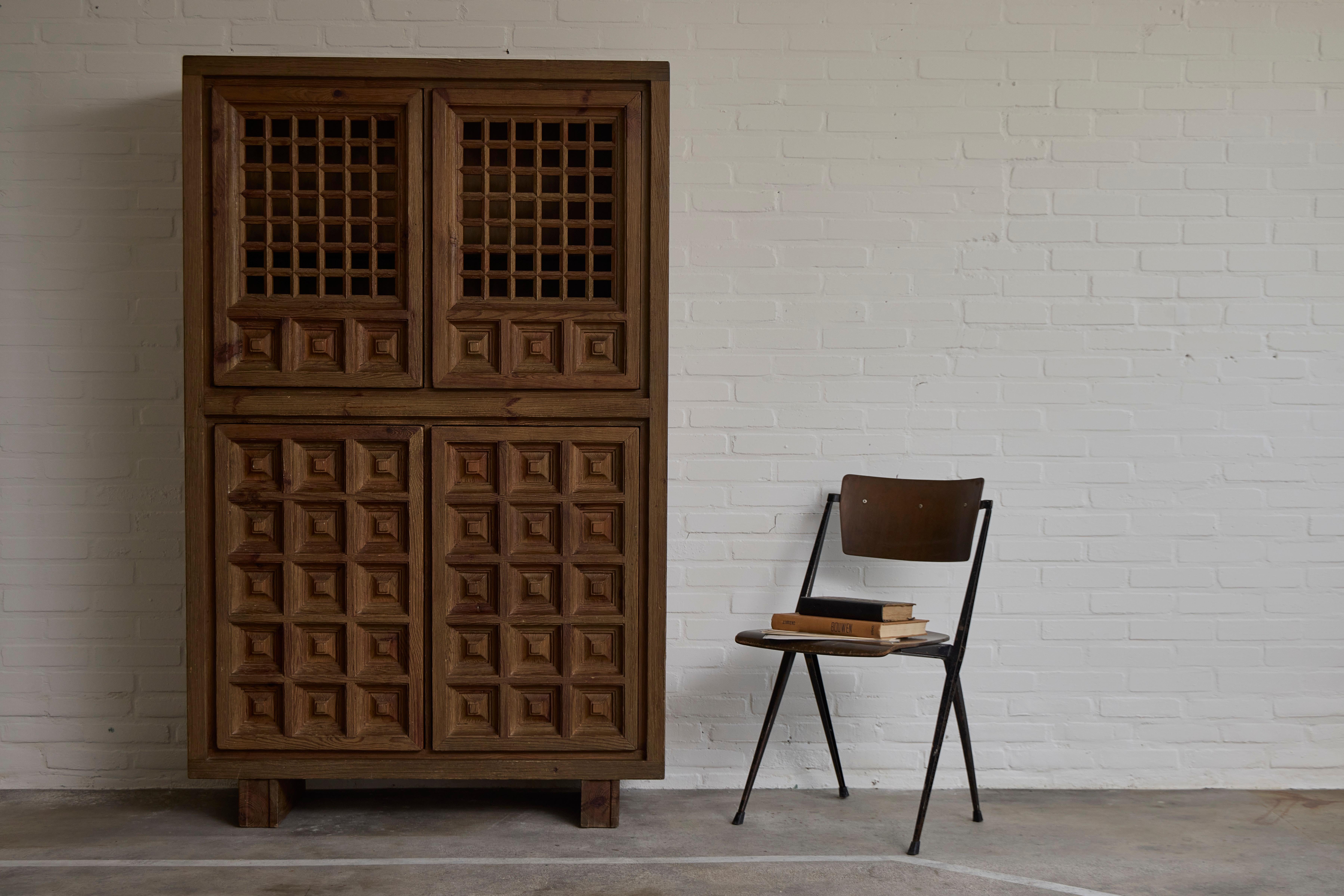 Spanish Biosca Brutalist Highboard In Solid Pine, Spain 1960's For Sale