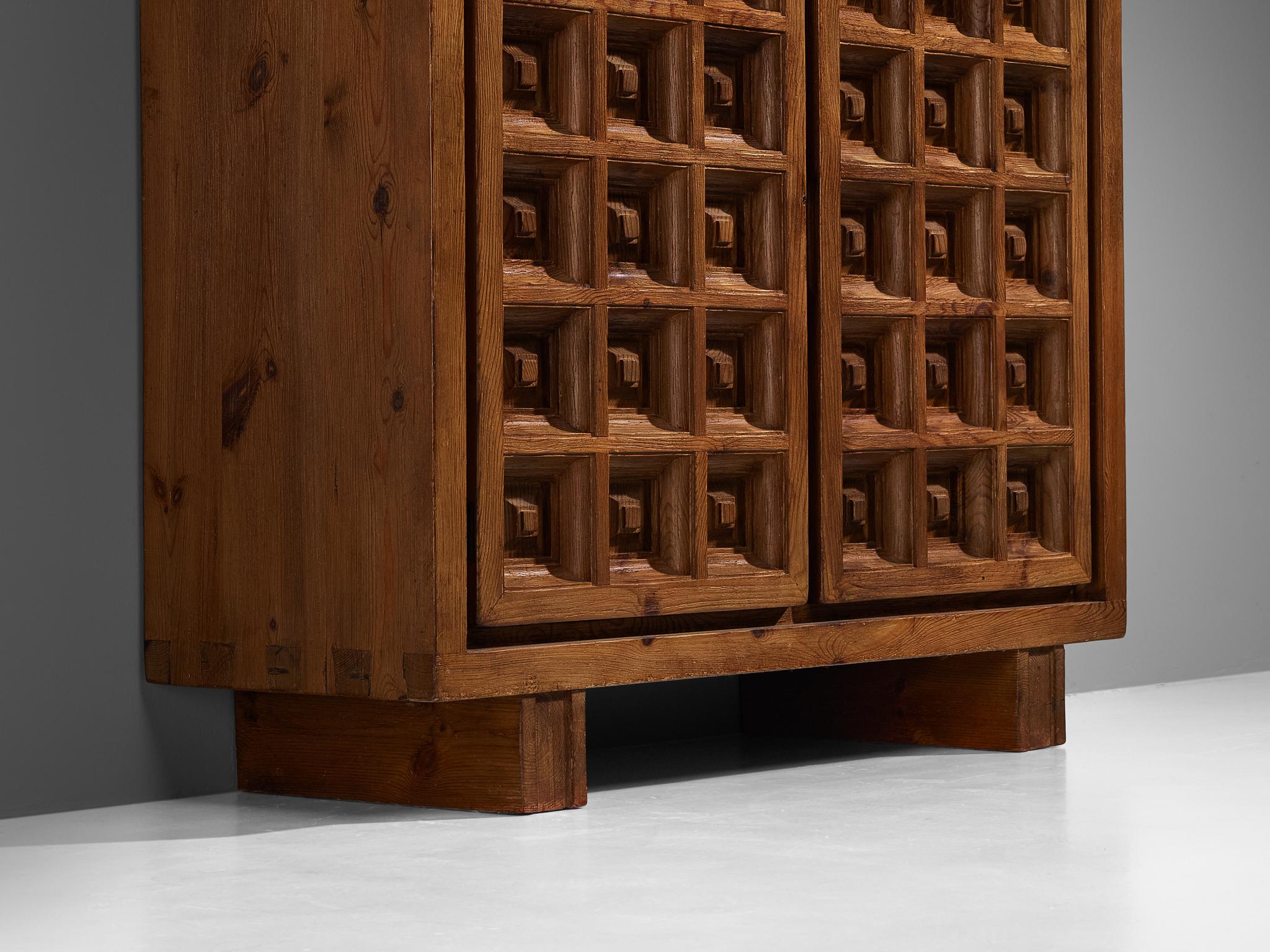 Spanish Biosca Brutalist Highboard in Stained Pine  For Sale