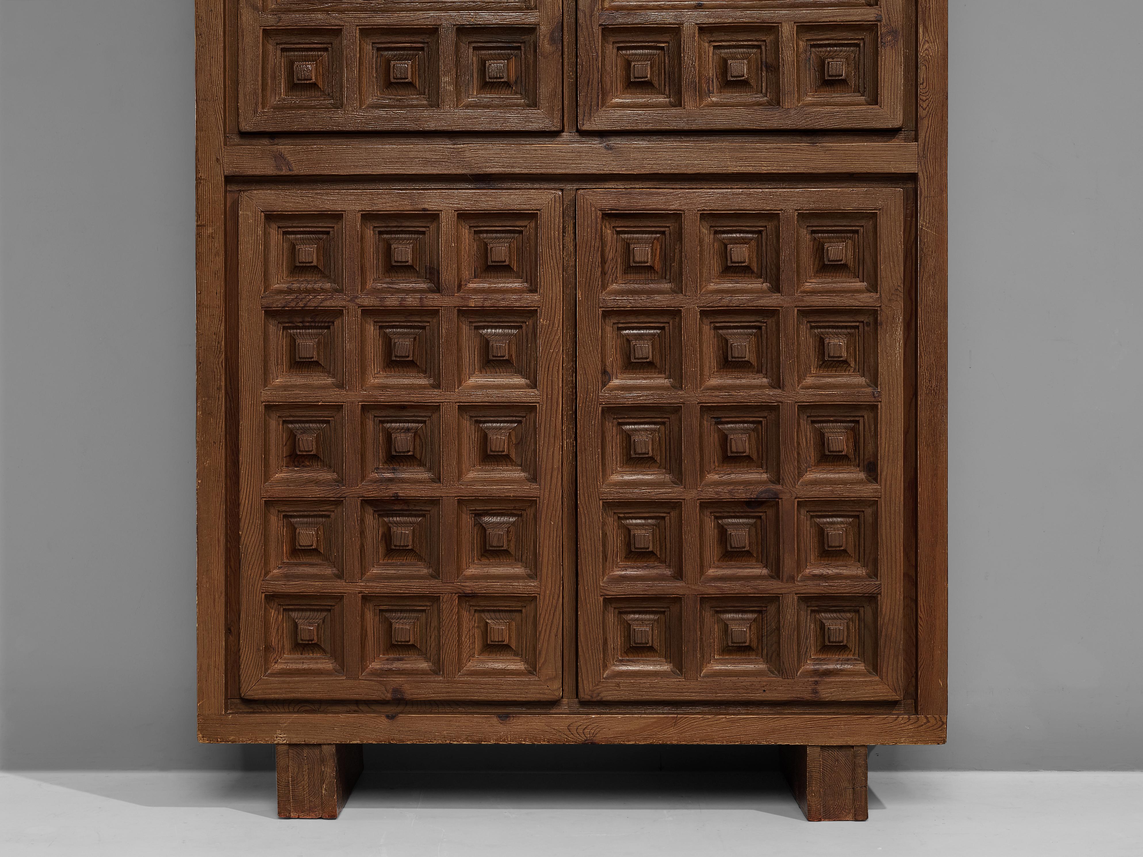 Mid-20th Century Biosca Brutalist Highboard in Stained Pine