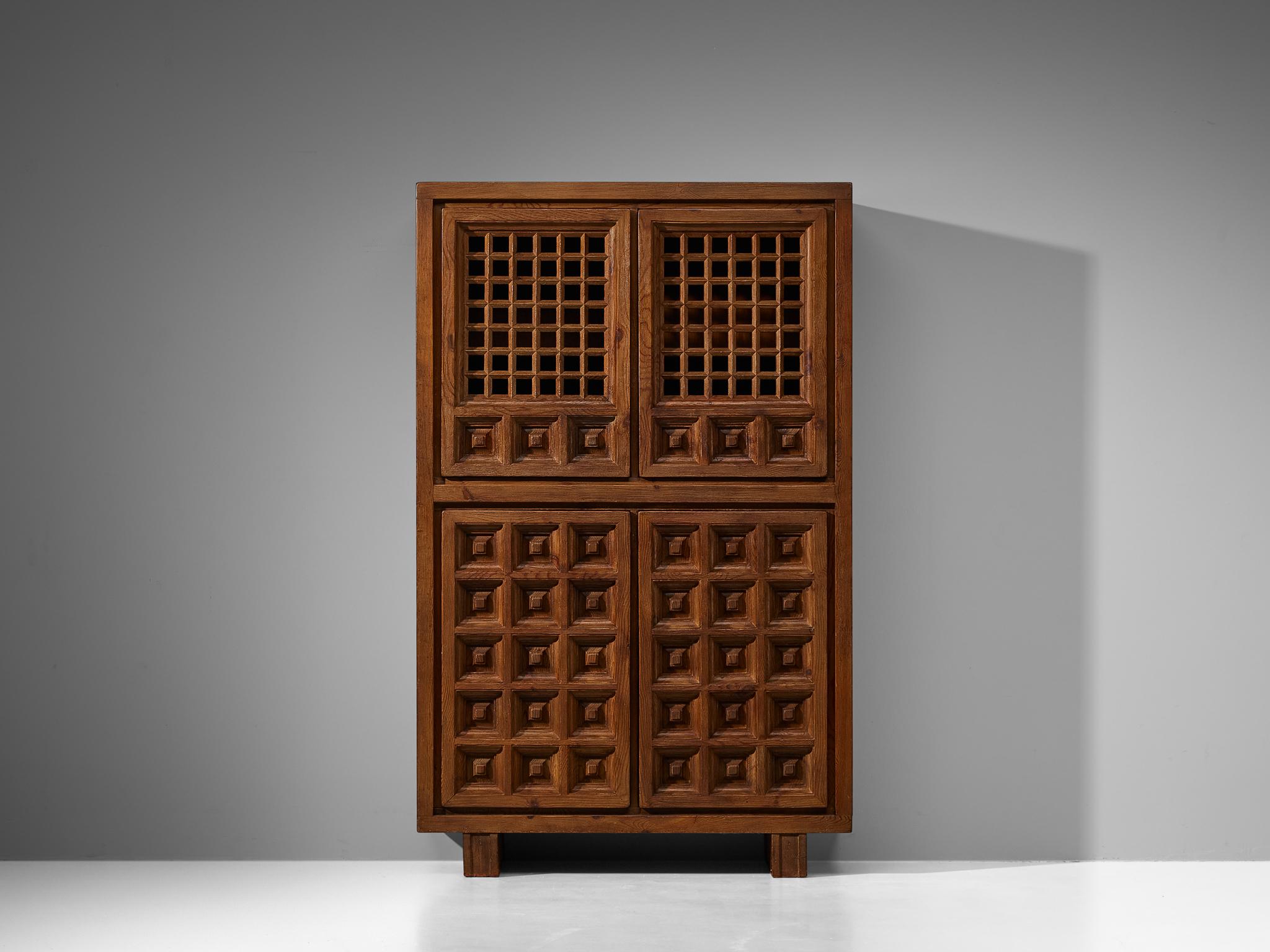 Mid-20th Century Biosca Brutalist Highboard in Stained Pine  For Sale
