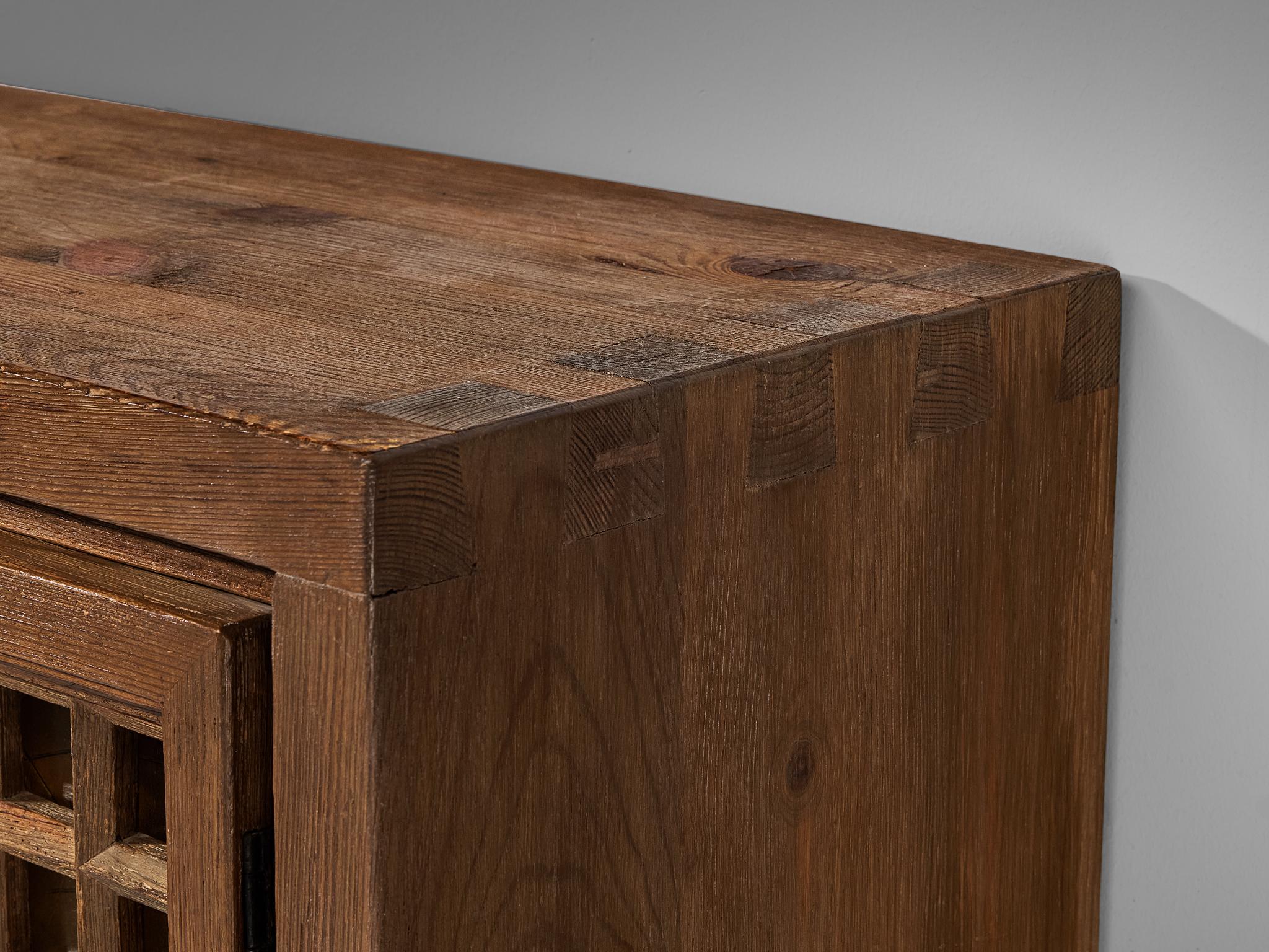 Mid-20th Century Biosca Brutalist Highboard in Stained Pine  For Sale