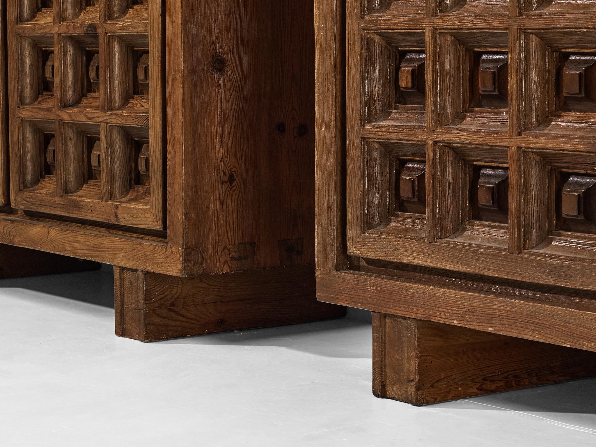 Spanish Biosca Brutalist Highboards in Stained Pine  For Sale