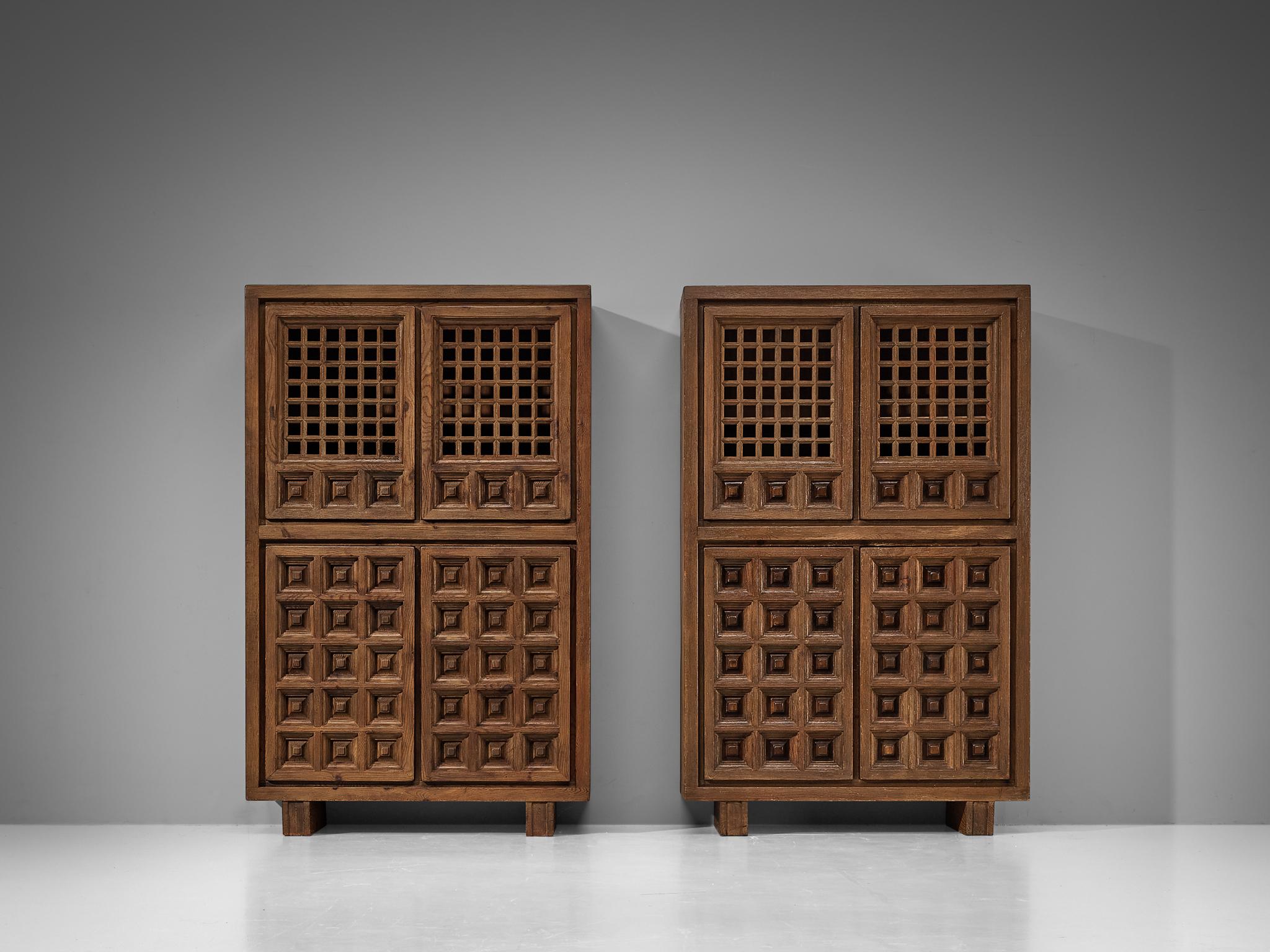 Mid-20th Century Biosca Brutalist Highboards in Stained Pine  For Sale