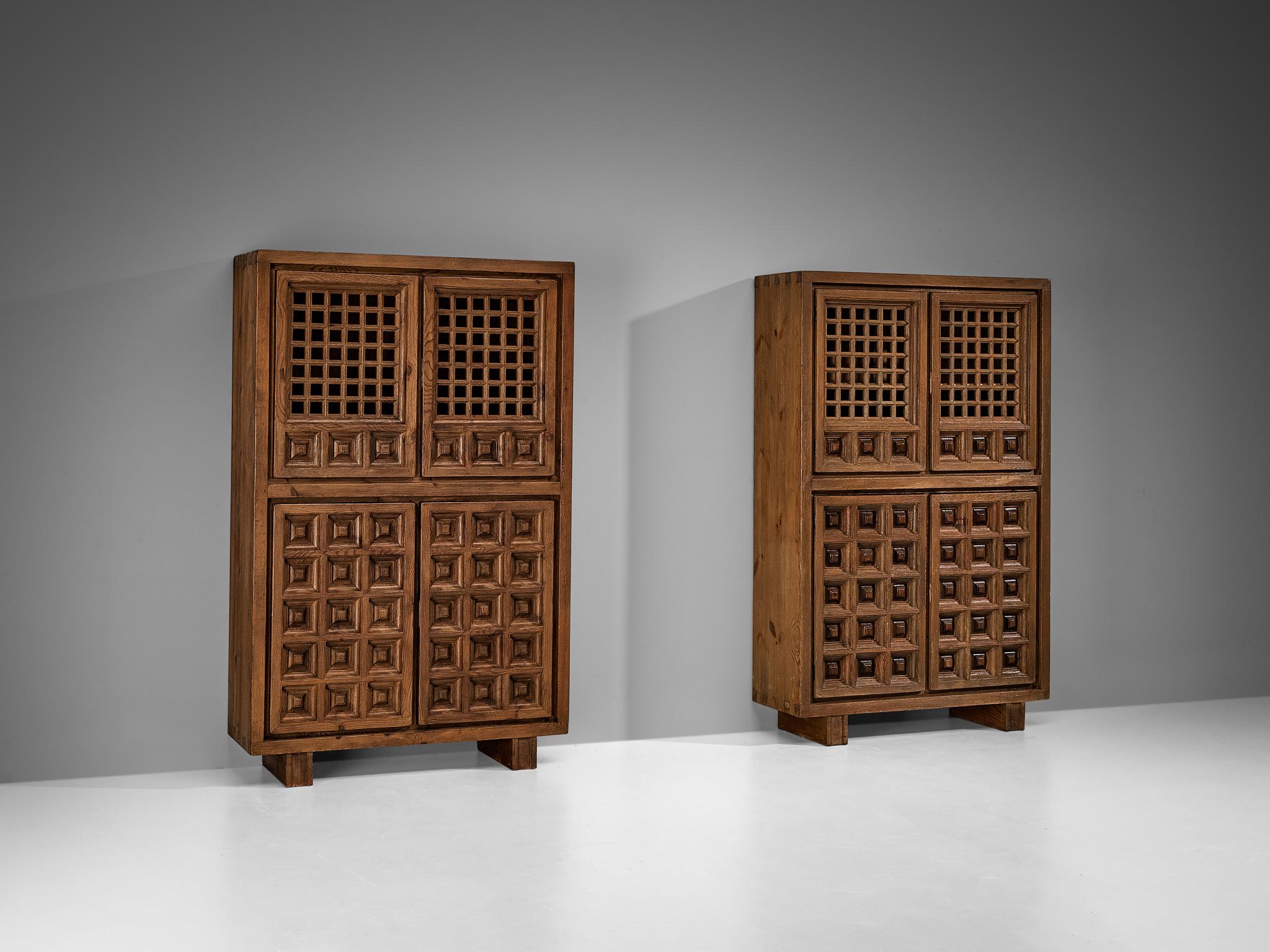 Biosca Brutalist Highboards in Stained Pine  For Sale 1