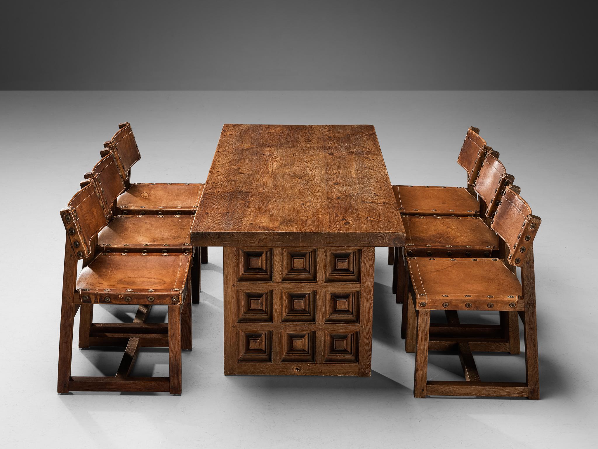 Biosca Brutalist Spanish Set of Six Dining Chairs and Dining Table 1