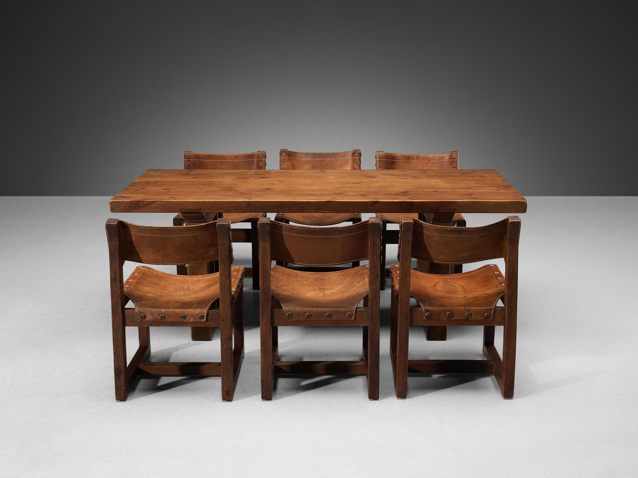 Biosca Brutalist Spanish Set of Six Dining Chairs and Dining Table 2