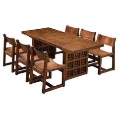 Biosca Brutalist Spanish Set of Six Dining Chairs and Dining Table