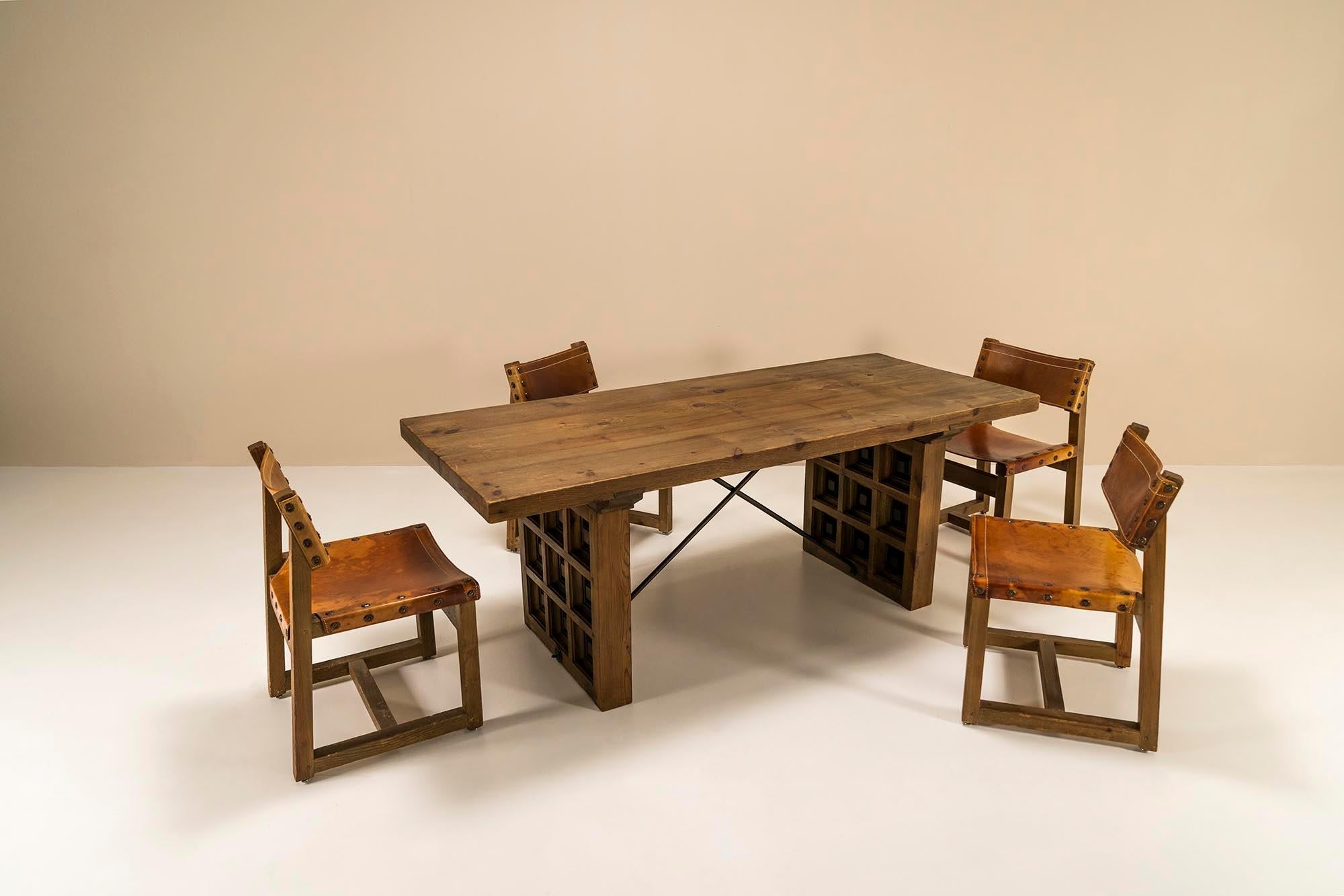 Spanish Biosca Dining Table With Geometric Patterns In Pine, Spain 1960s For Sale