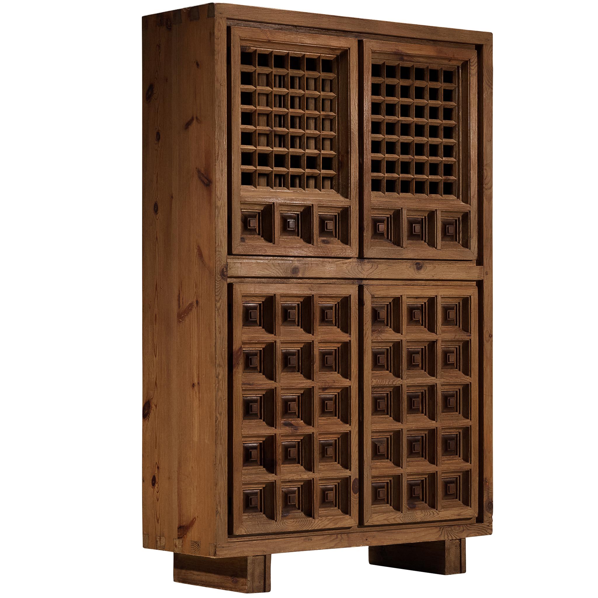 Biosca Spanish Brutalist Cabinet in Stained Pine For Sale