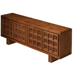Buffet BIOSCA de style brutaliste espagnol en pin teinté