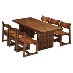 Biosca Spanish Set of Dining Table & Six Dining Chairs in Pine and Leather 