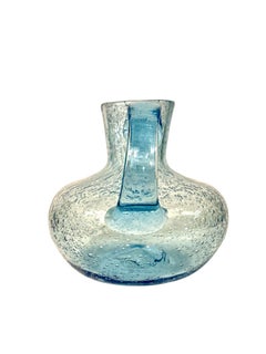 Biot Blue Hand-Blown Bubble Glass Pitcher, France Circa 1950