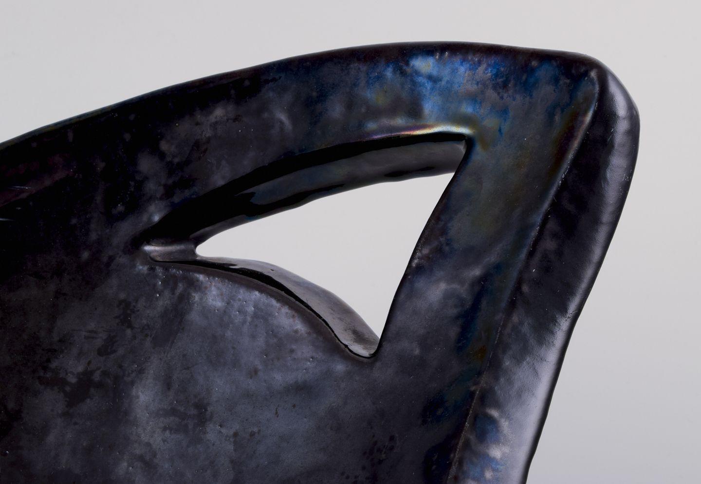 Modern Biot, France. Large ceramic bowl with organic form. Matte glaze in dark tones For Sale