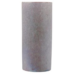 Biot, France. Unique ceramic vase. Cylindrical shape. Glaze in gray-green tones.