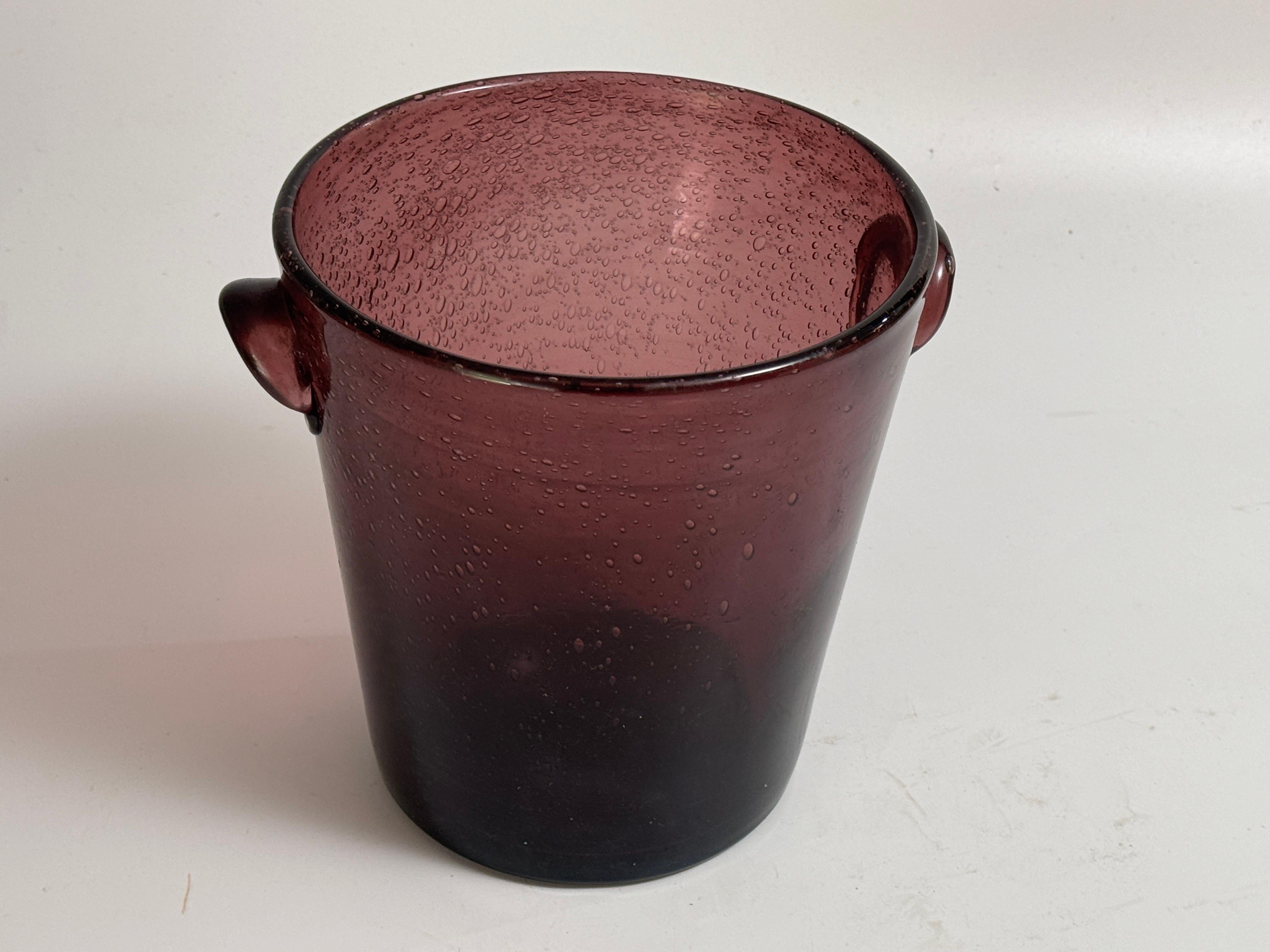 French Biot Glass 1960 Champain Bucket Purple Color France  For Sale