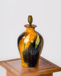 Biot Glazed Ceramic Gold and Black Table Lamp by Tardieu - France 1970's