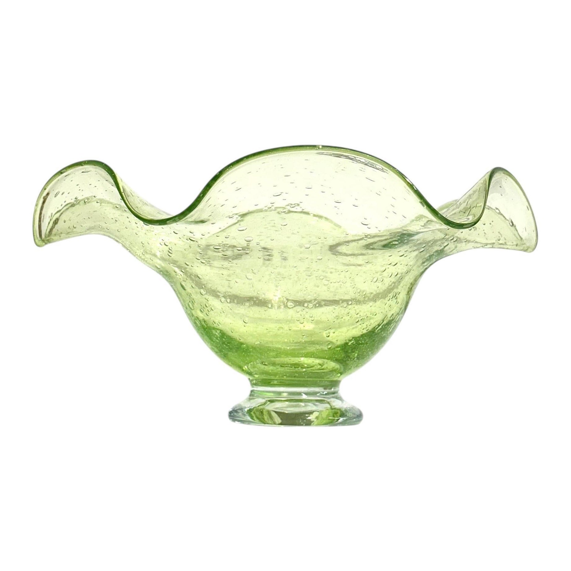 Biot Handblown Glass Centerpiece Bowl with Wavy Rim For Sale