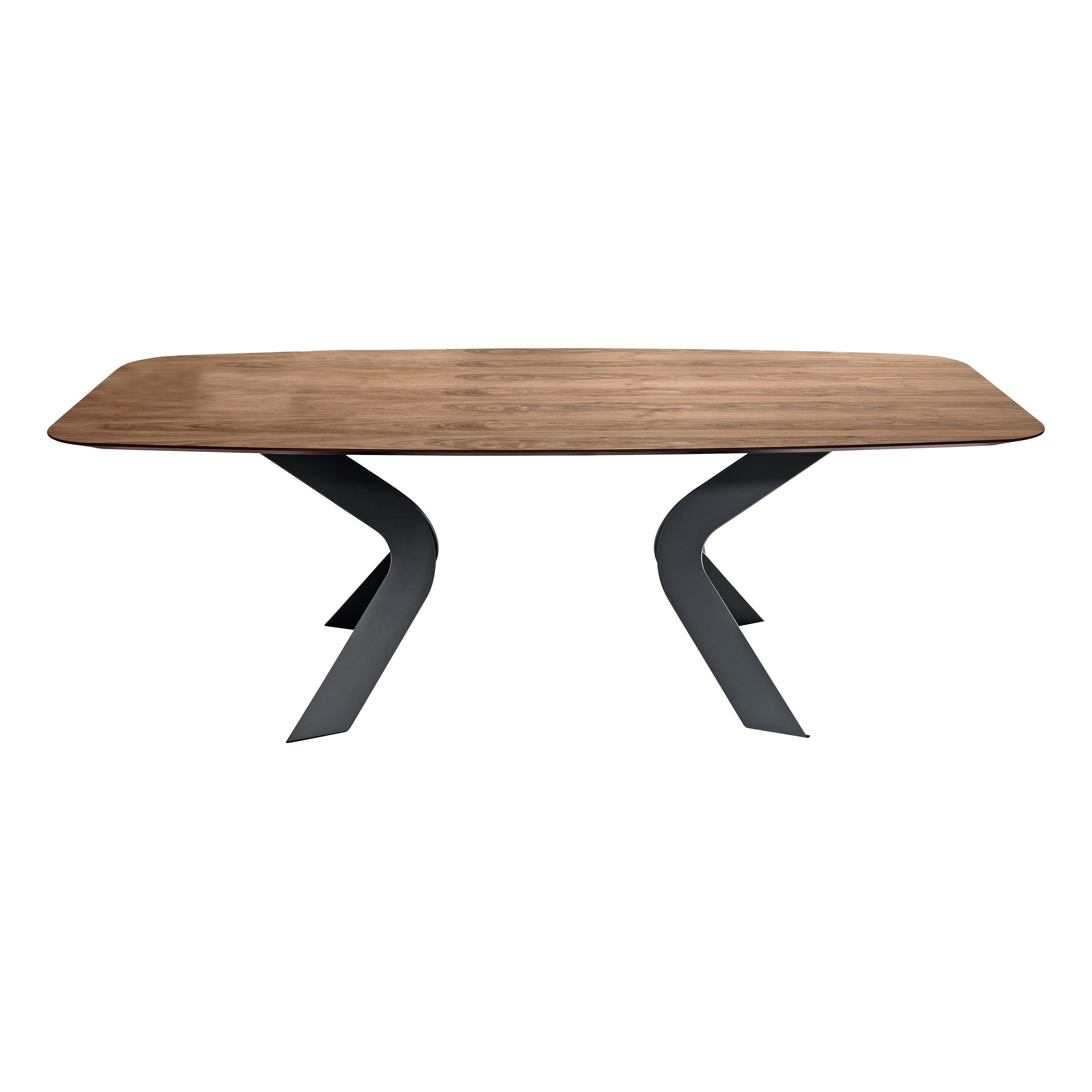 Bipede Dining Table in Steel Base, Black Varnish, by Miniforms Lab