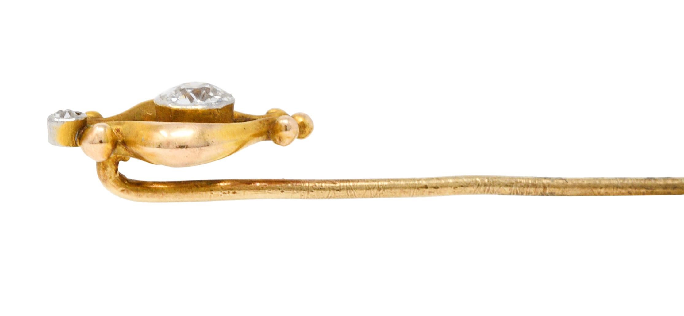 Women's or Men's Bippart & Co. 0.28 Carats Diamond 14 Karat Gold Art Nouveau Stickpin