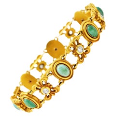 Bippart & Co. Art Nouveau Diamond Turquoise 14 Karat Gold Link Bracelet