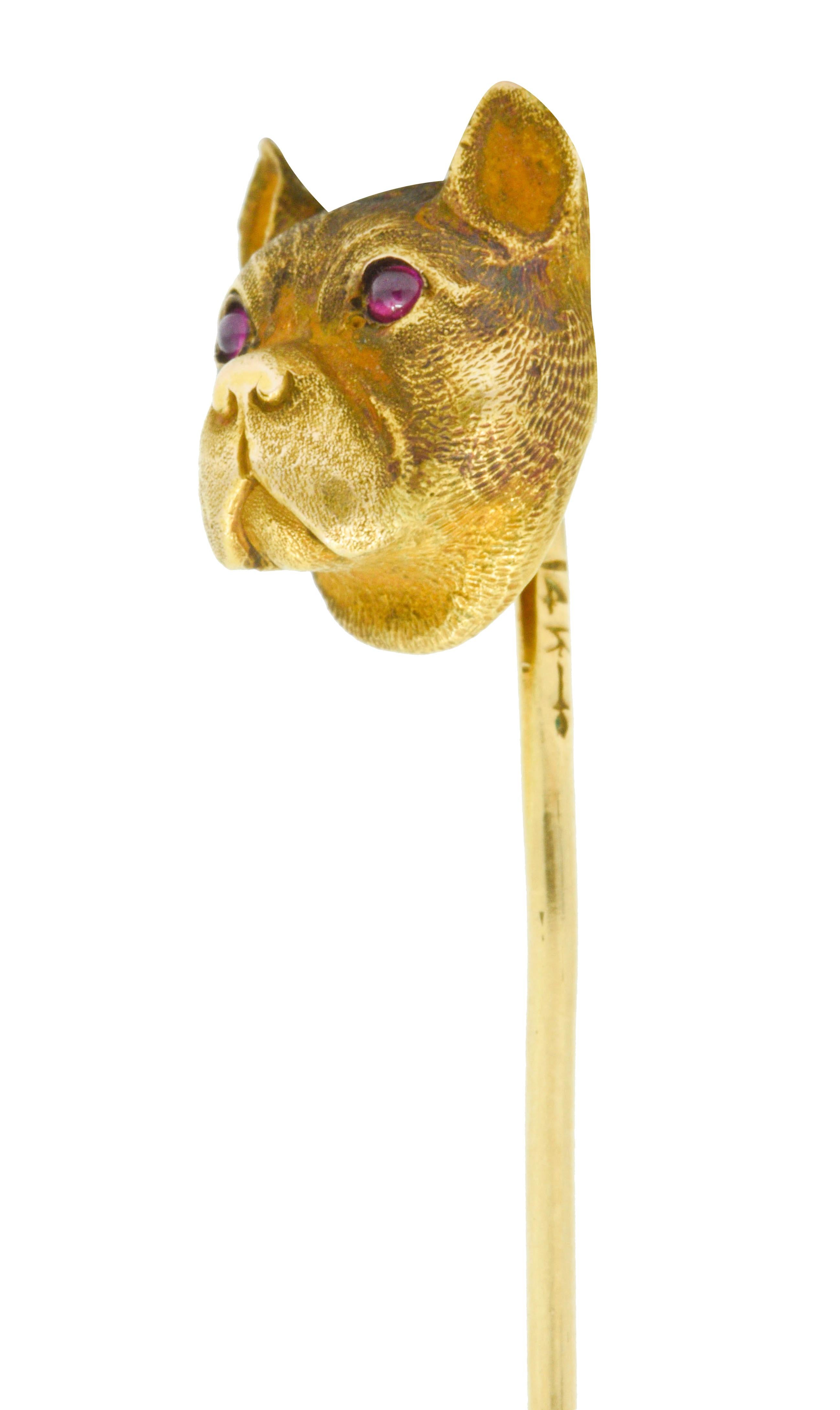 Women's or Men's Bippart & Co. Art Nouveau Ruby 14 Karat Gold French Bulldog Stickpin