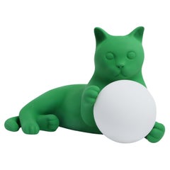 Birba Green Cat-Shaped Table Lamp, Pet Therapy by Atelier Biagetti