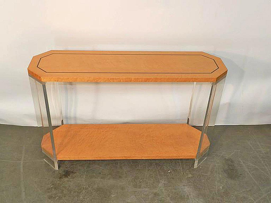 Mid-Century Modern  Birch and Plexiglass table Console circa 1970 For Sale