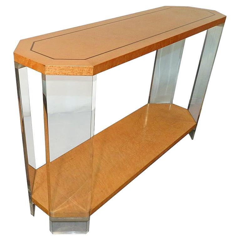  Birch and Plexiglass table Console circa 1970 For Sale