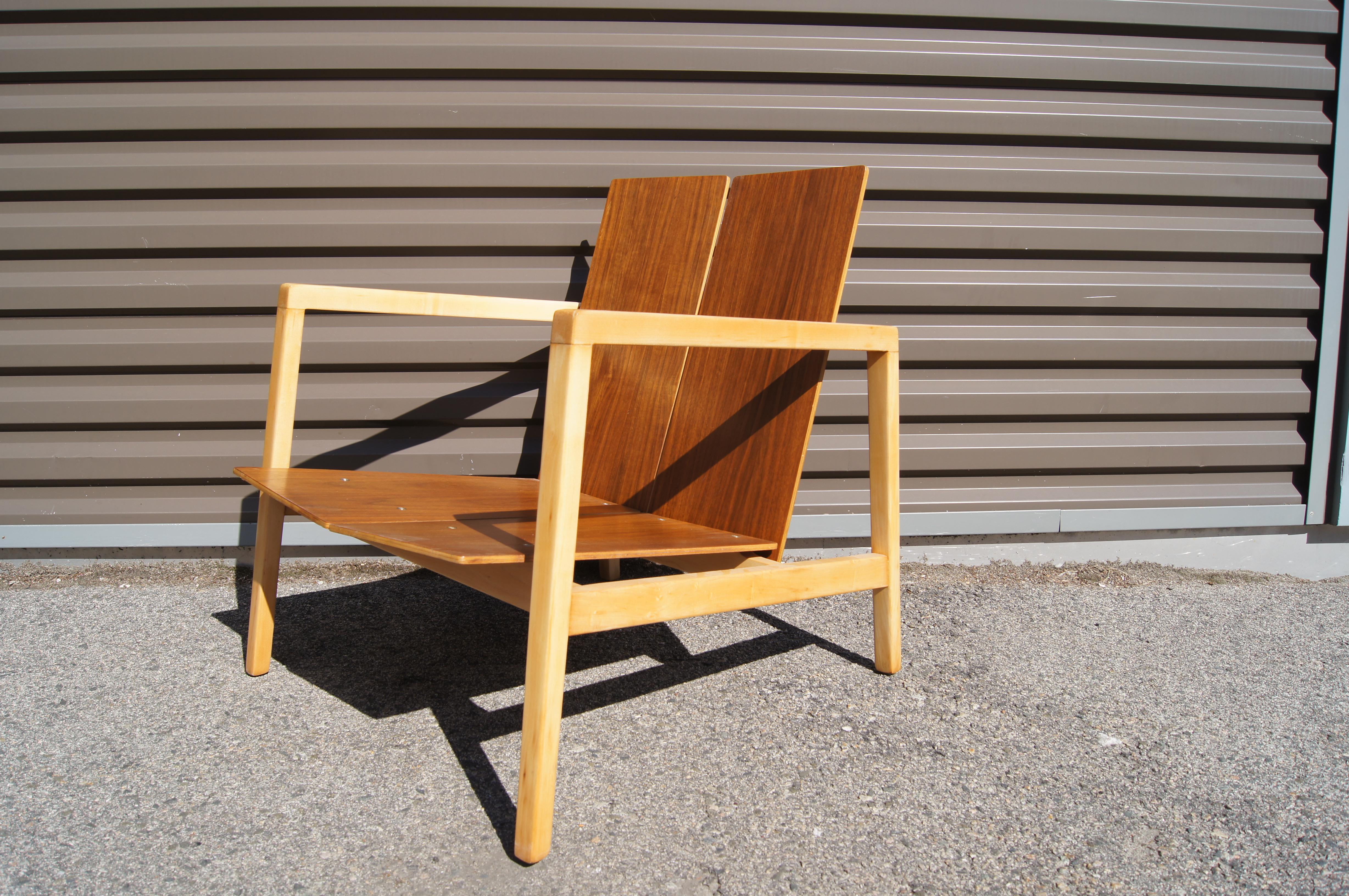 Textile Maple and Walnut Lounge Chair, Model 645, by Lewis Butler for Knoll Associates For Sale